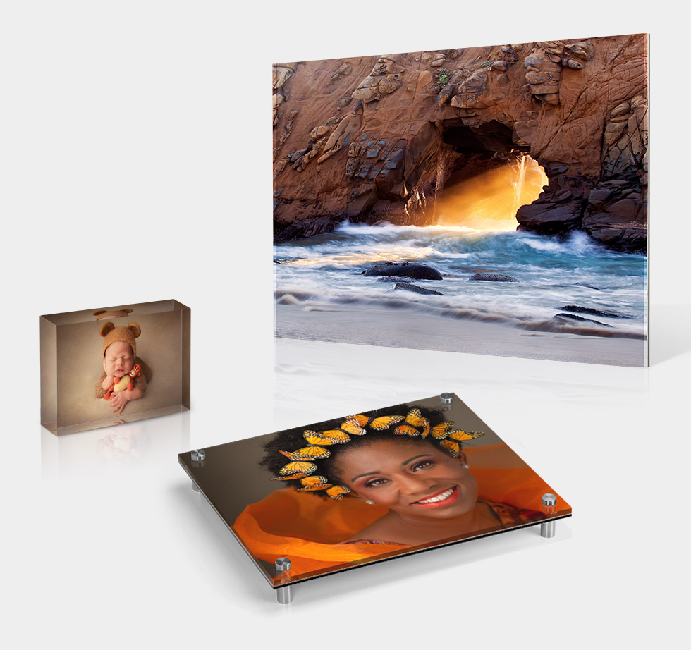 Acrylic Prints with your photo or artwork create the perfect wall art, or choose Acrylic Blocks to display on a desk or other flat surface.